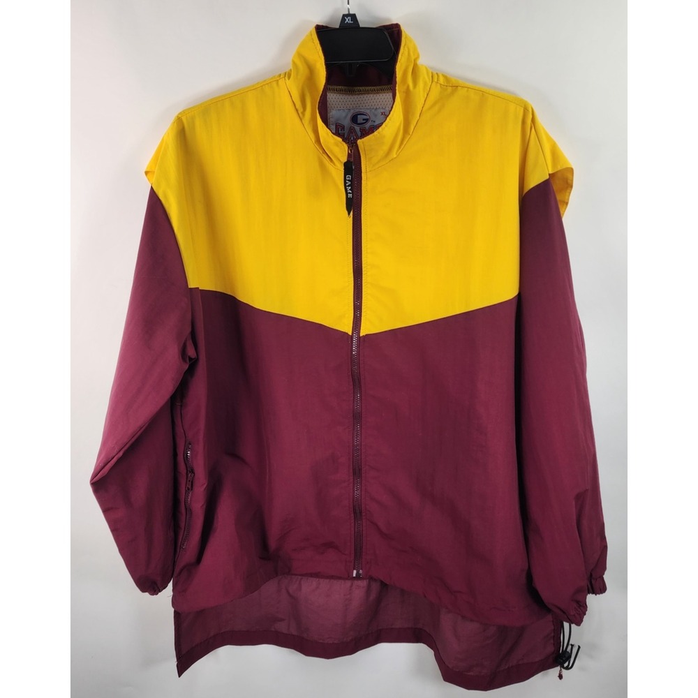 Vintage Game Sportswear Jacket Men's XL Burgundy & Yellow Windbreaker Y2K